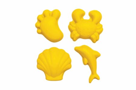 Scrunch - ZANDVORMPJES // SET A van 4 stuks, pastel geel 12cm, opvouwbaar, 100% siliconen, recycleerbaar, in netzakje, 12m+
