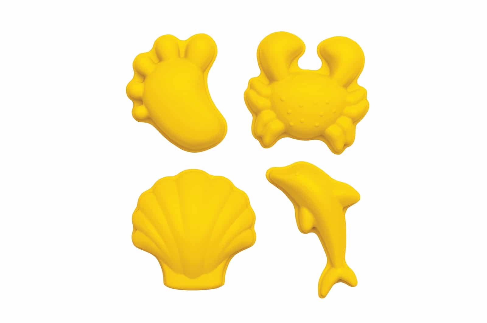 Scrunch - ZANDVORMPJES // SET A van 4 stuks, pastel geel 12cm, opvouwbaar, 100% siliconen, recycleerbaar, in netzakje, 12m+