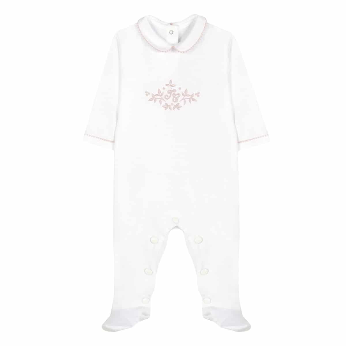 Tartine et Chocolat - Feuilles de lin Sleepsuit 6M - White