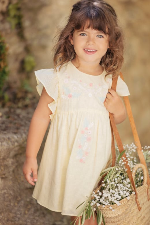 Tartine et Chocolat - Jurk met geborduurde bloemen - Geel