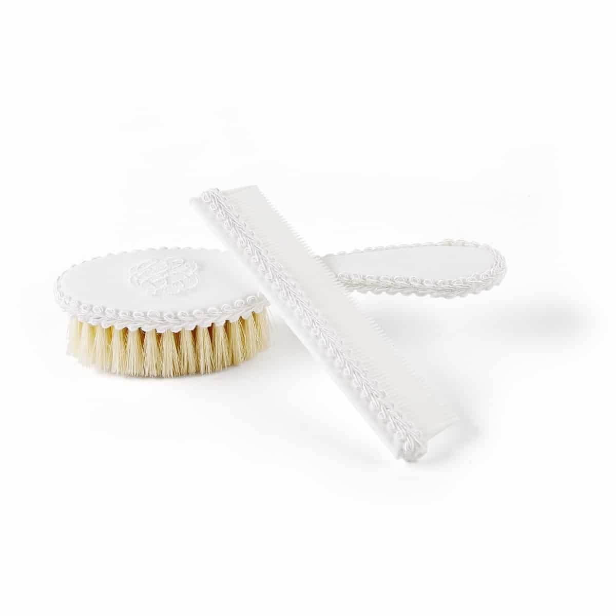 Theophile & Patachou - Borstel en kam geborduurd + zakje Wit