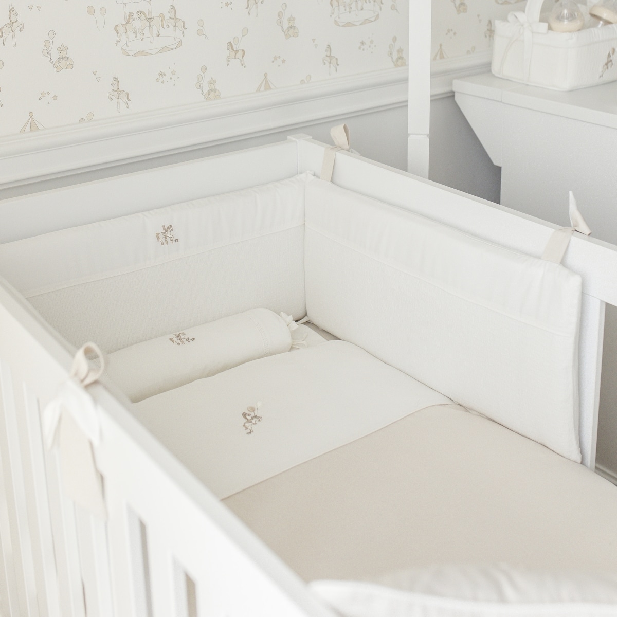 Theophile & Patachou - Donsovertrek bed katoen 100x135cm + sloop Beige Carrousel