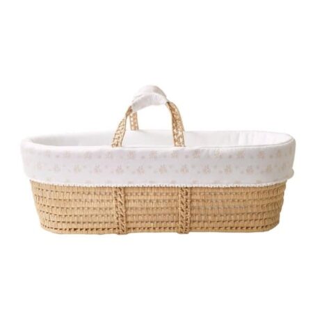 Theophile & Patachou - Rieten reiswieg + Aankleding bloemen / gewafeld wit Flowers