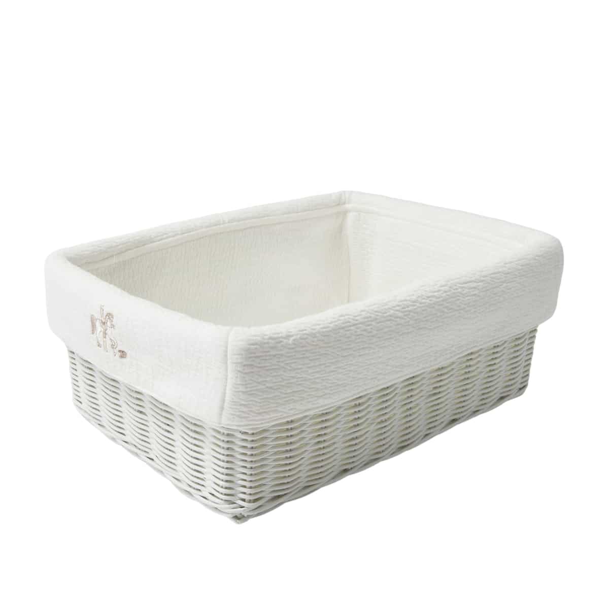 Theophile & Patachou - Witte rieten mandje + Bekleding gewafeld Ivoor Carrousel