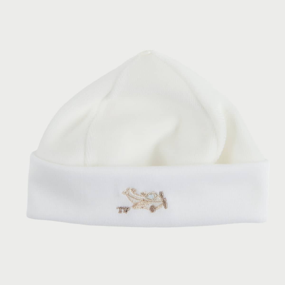 Théophile & Patachou - Muts fluweel geborduurd vliegtuig - ivoor