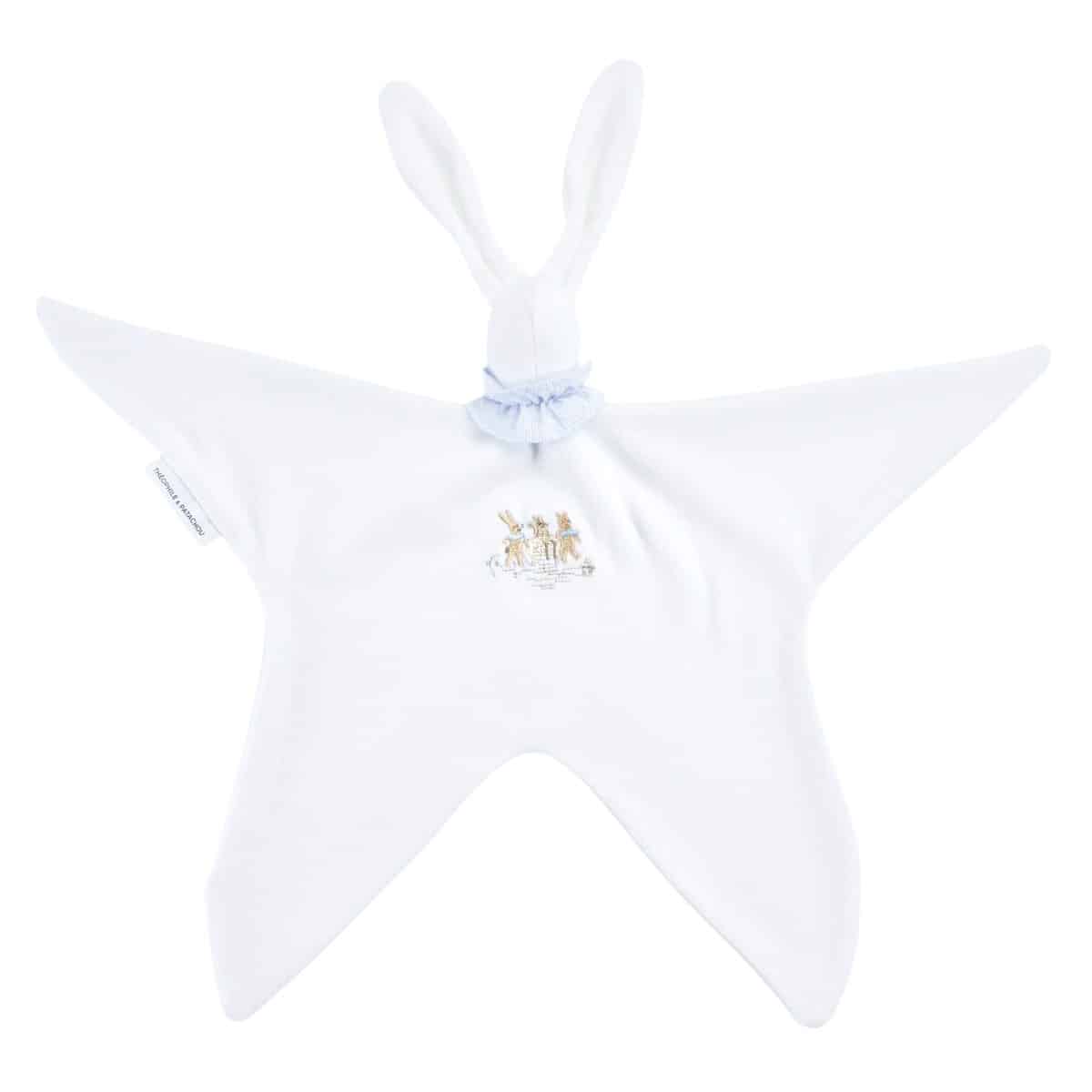 Théophile & patachou - Blue Garden Party - Geborduurd knuffeldoekje - fluweel