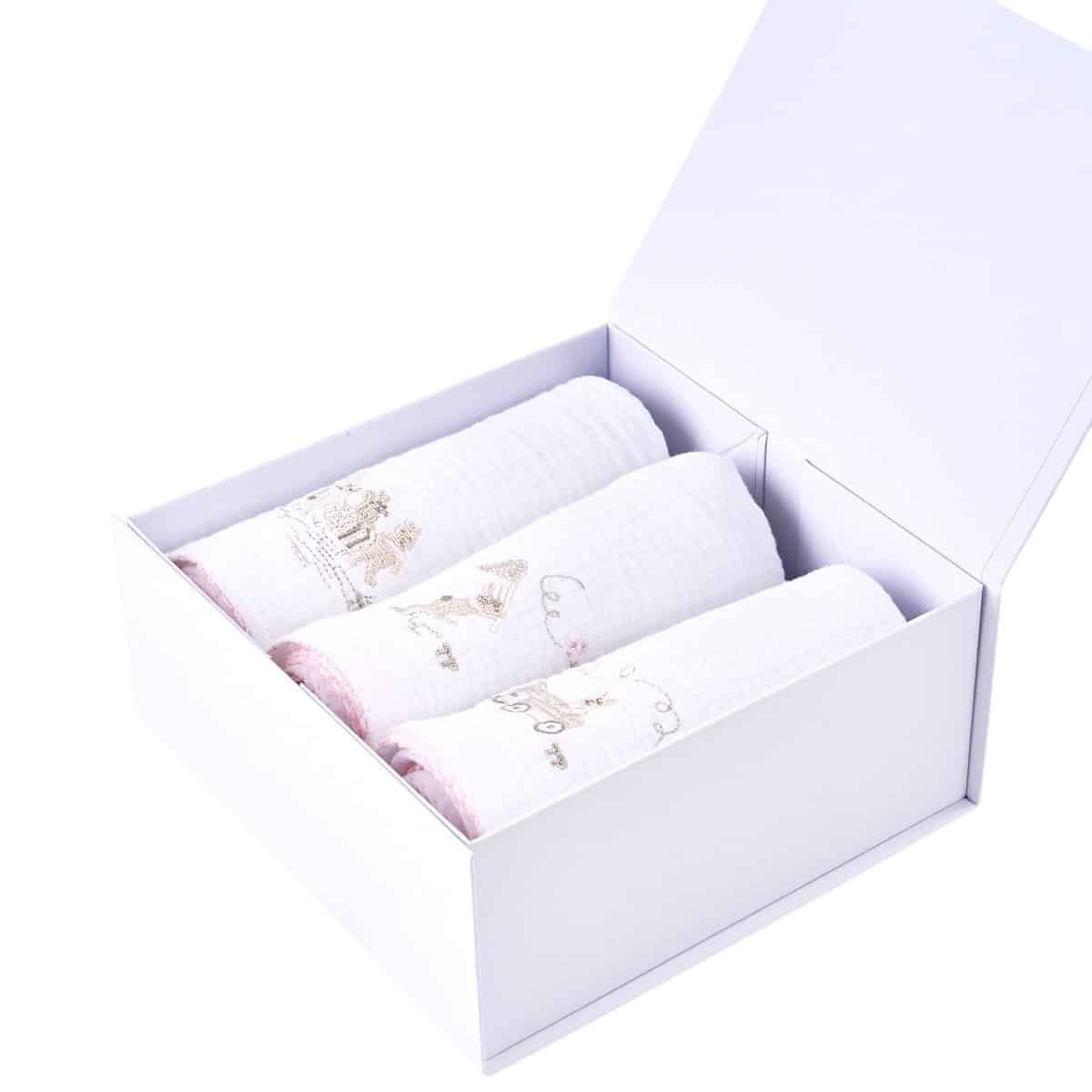 Théophile & patachou - Pink Garden Party - 3 geborduurde tetra doek PP 60x60 + doos