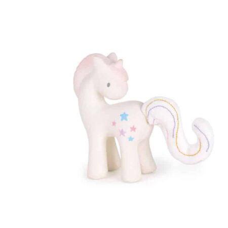 Tikiri - EENHOORN Cotton Candy 13cm, in natuurlijk rubber en katoen, met belletje, in vensterdoos, 0+