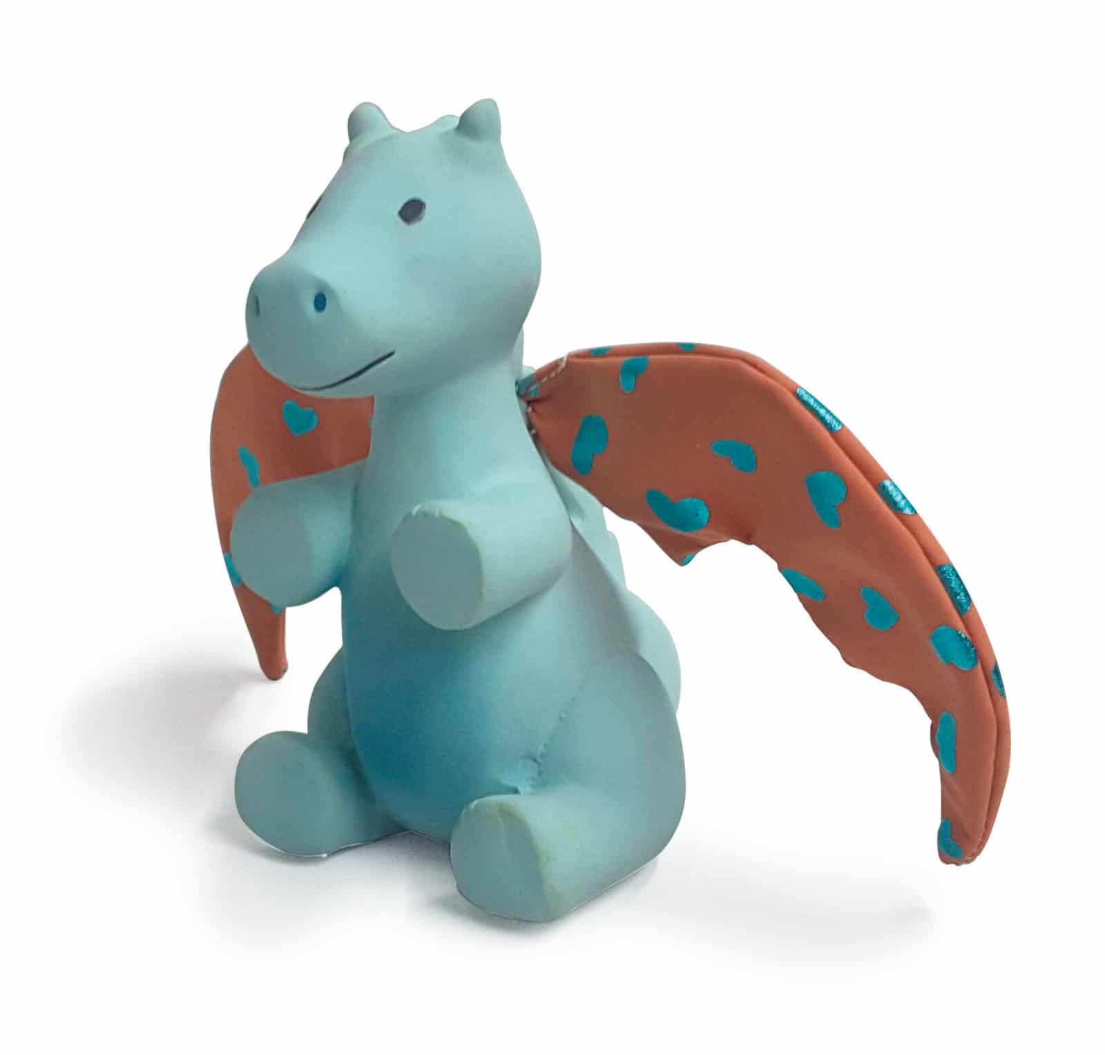 Tikiri - Fairytales - DRAAK Sunrise met rode vleugels 13cm, in natuurlijk rubber en katoen, in vensterdoos, 0+