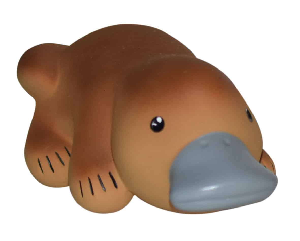Tikiri - MIJN EERSTE AUSTRALISCHE DIERTJE / PLATYPUS 5cm, in natuurlijk rubber, met belletje, met hangkaart, 0+
