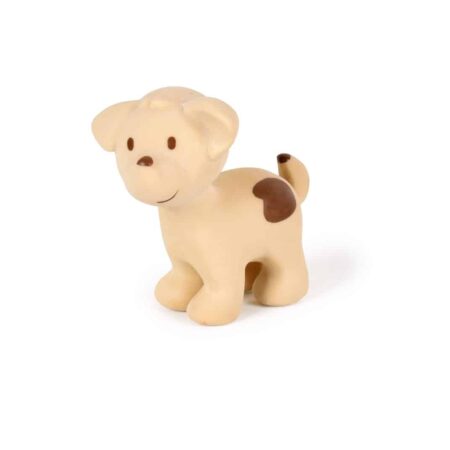 Tikiri - MIJN EERSTE BOERDERIJDIERTJE / HOND 10cm, in natuurlijk rubber, met belletje, met hangkaart, 0+