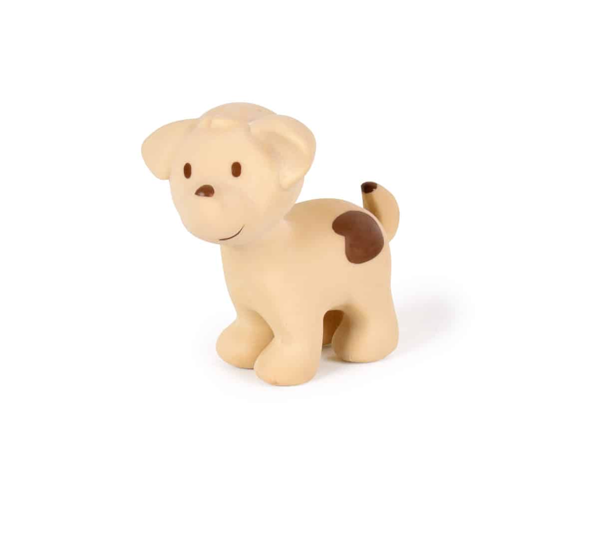 Tikiri - MIJN EERSTE BOERDERIJDIERTJE / HOND 10cm, in natuurlijk rubber, met belletje, met hangkaart, 0+