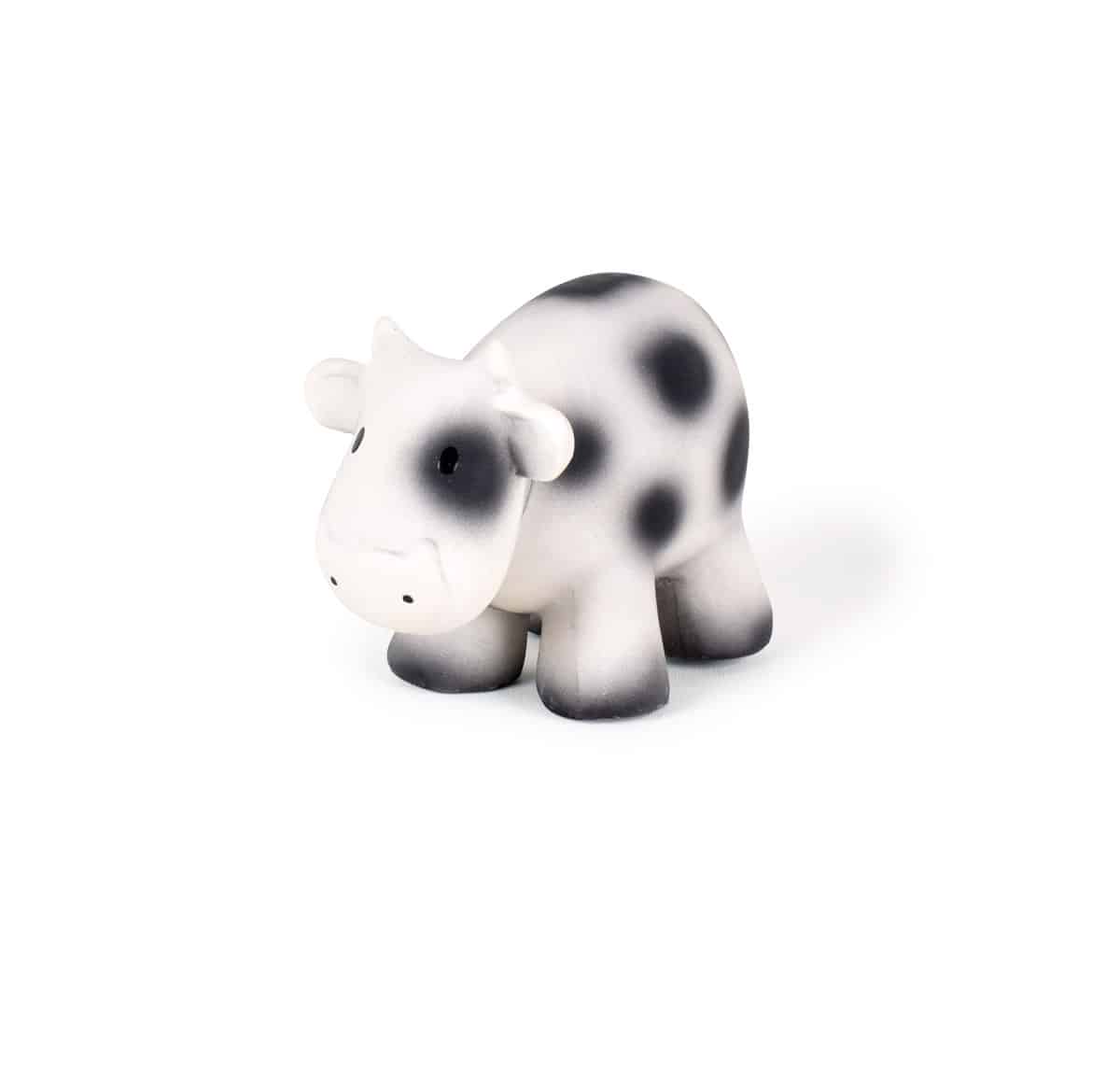 Tikiri - MIJN EERSTE BOERDERIJDIERTJE / KOE 9cm, in natuurlijk rubber, met belletje, met hangkaart, 0+