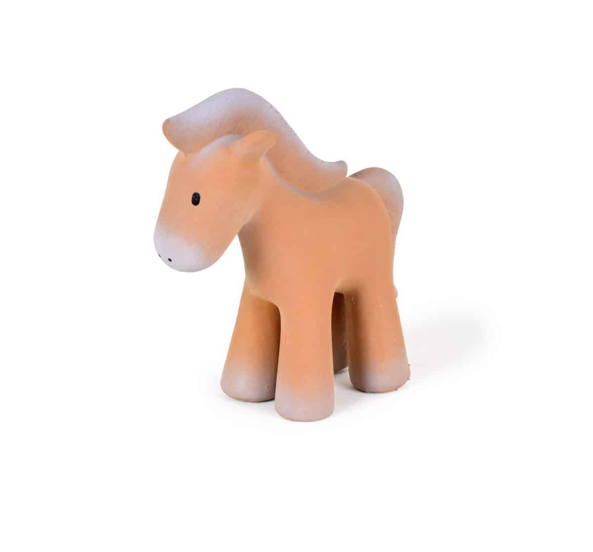Tikiri - MIJN EERSTE BOERDERIJDIERTJE / PAARD 12cm, in natuurlijk rubber, met belletje, met hangkaart, 0+
