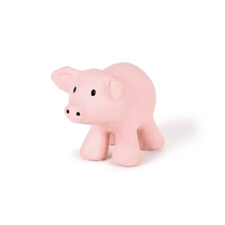 Tikiri - MIJN EERSTE BOERDERIJDIERTJE / VARKEN 8cm, in natuurlijk rubber, met belletje, met hangkaart, 0+