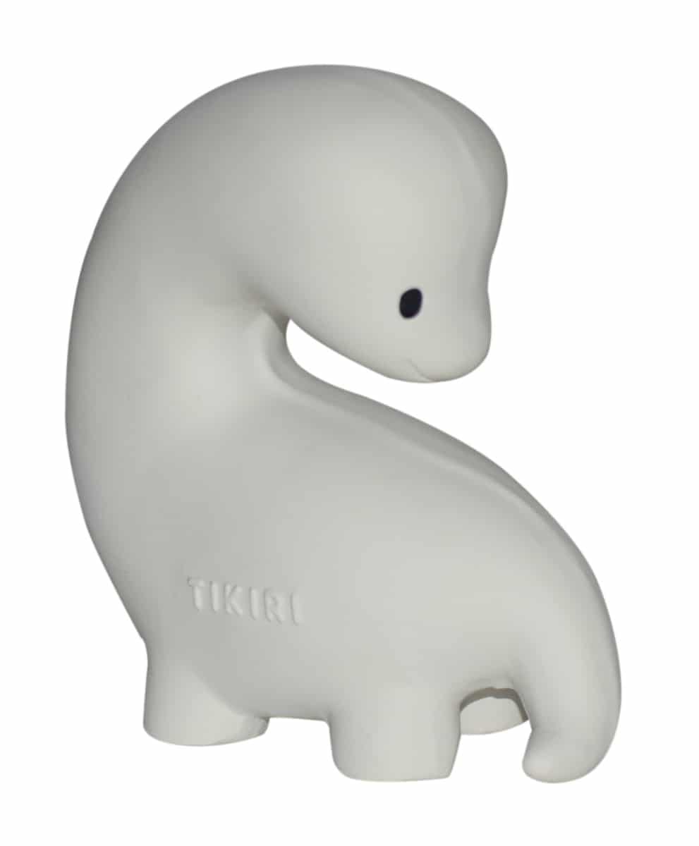 Tikiri - MIJN EERSTE DINOSAURUS / BRACHI 9,5cm, in natuurlijk rubber, met belletje, met hangkaart, 0+