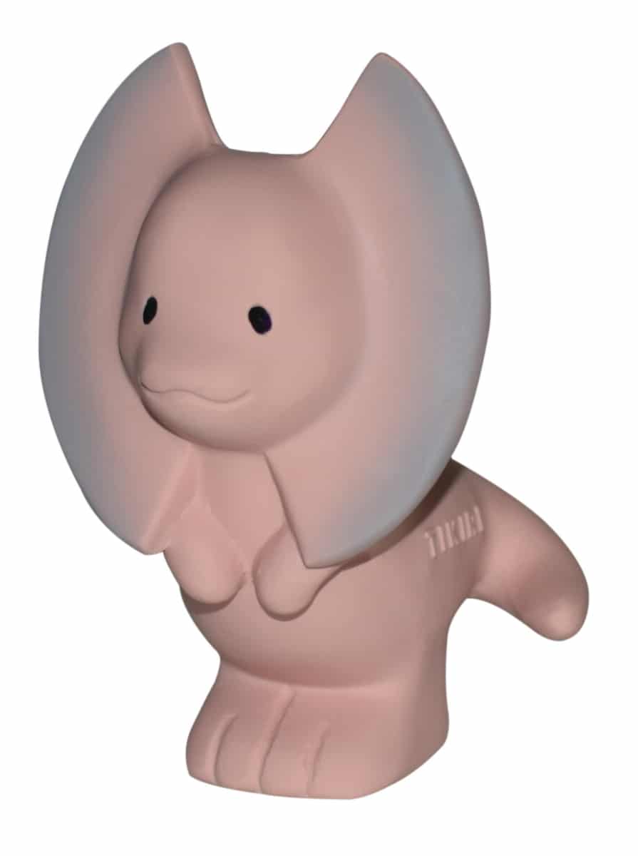 Tikiri - MIJN EERSTE DINOSAURUS / DILO 11,4cm, in natuurlijk rubber, met belletje, met hangkaart, 0+