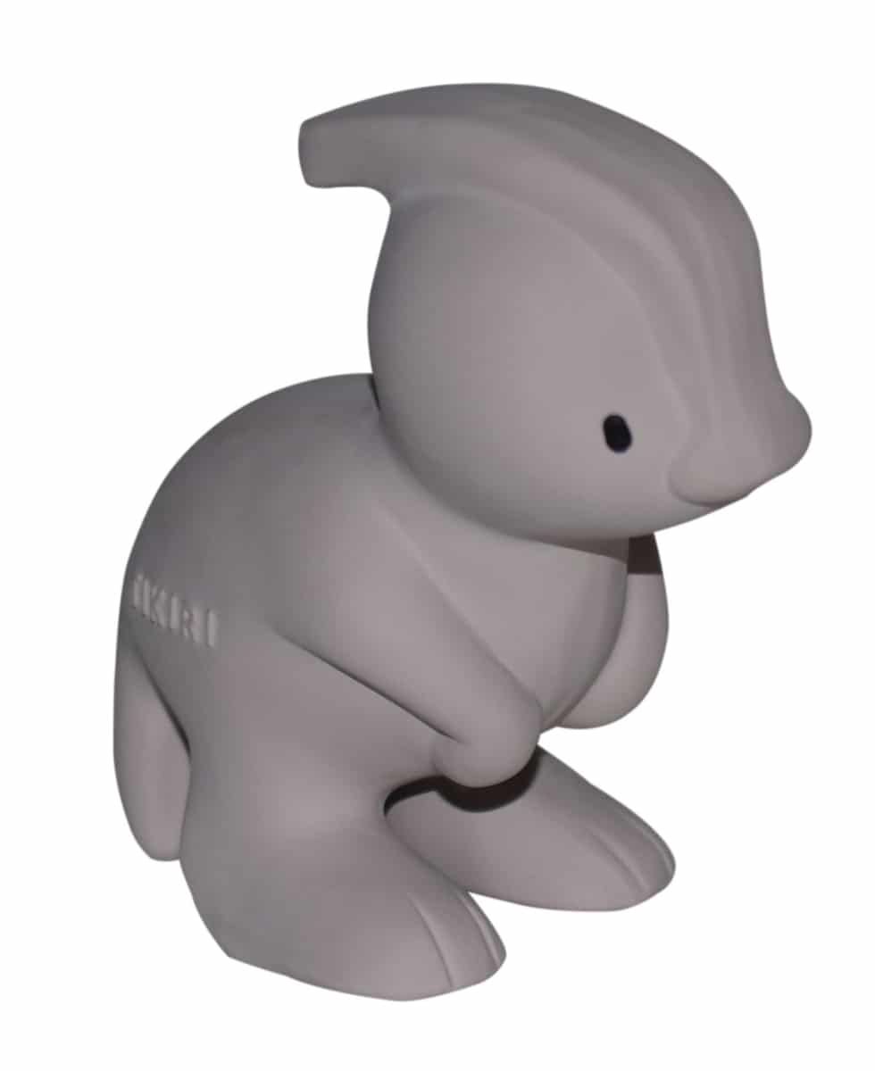 Tikiri - MIJN EERSTE DINOSAURUS / PARA 9,5cm, in natuurlijk rubber, met belletje, met hangkaart, 0+