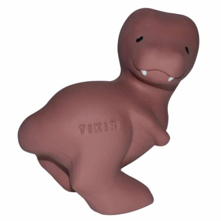 Tikiri - MIJN EERSTE DINOSAURUS / T-REX 10,2cm, in natuurlijk rubber, met belletje, met hangkaart, 0+