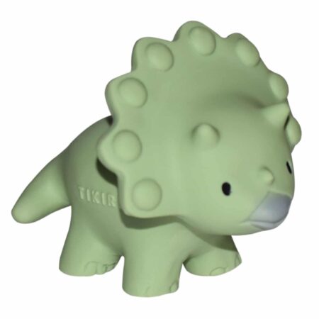 Tikiri - MIJN EERSTE DINOSAURUS / TRICE 8,2cm, in natuurlijk rubber, met belletje, met hangkaart, 0+