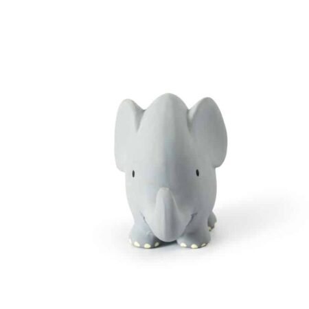 Tikiri - MIJN EERSTE SAFARIDIERTJE / OLIFANT, in natuurlijk rubber, met belletje, met hangkaart, 0+