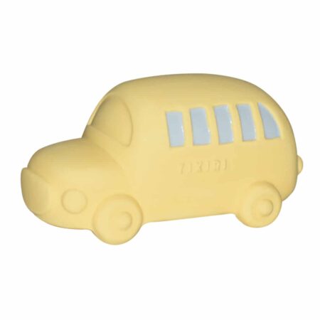Tikiri - VROOM VROOM FRIENDS / BUS 10x5x5,8cm, in natuurlijk rubber, met belletje, met hangkaart, 0+