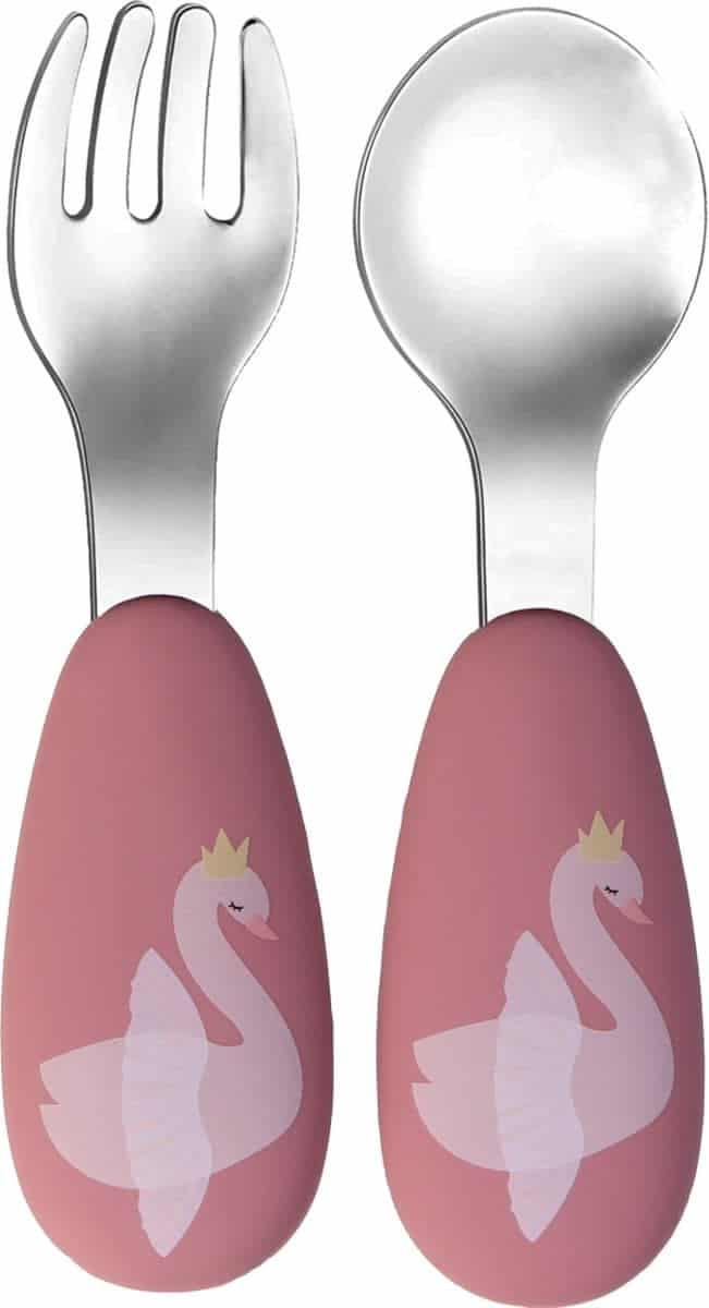 Tryco - Silicone - Stainless spoon & fork - Swan Dusty Rose