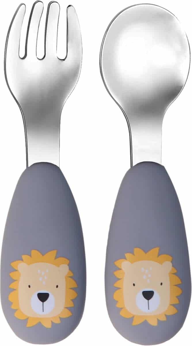 Tryco - Silicone - Stainless spoon & fork - Lion Dusty Blue