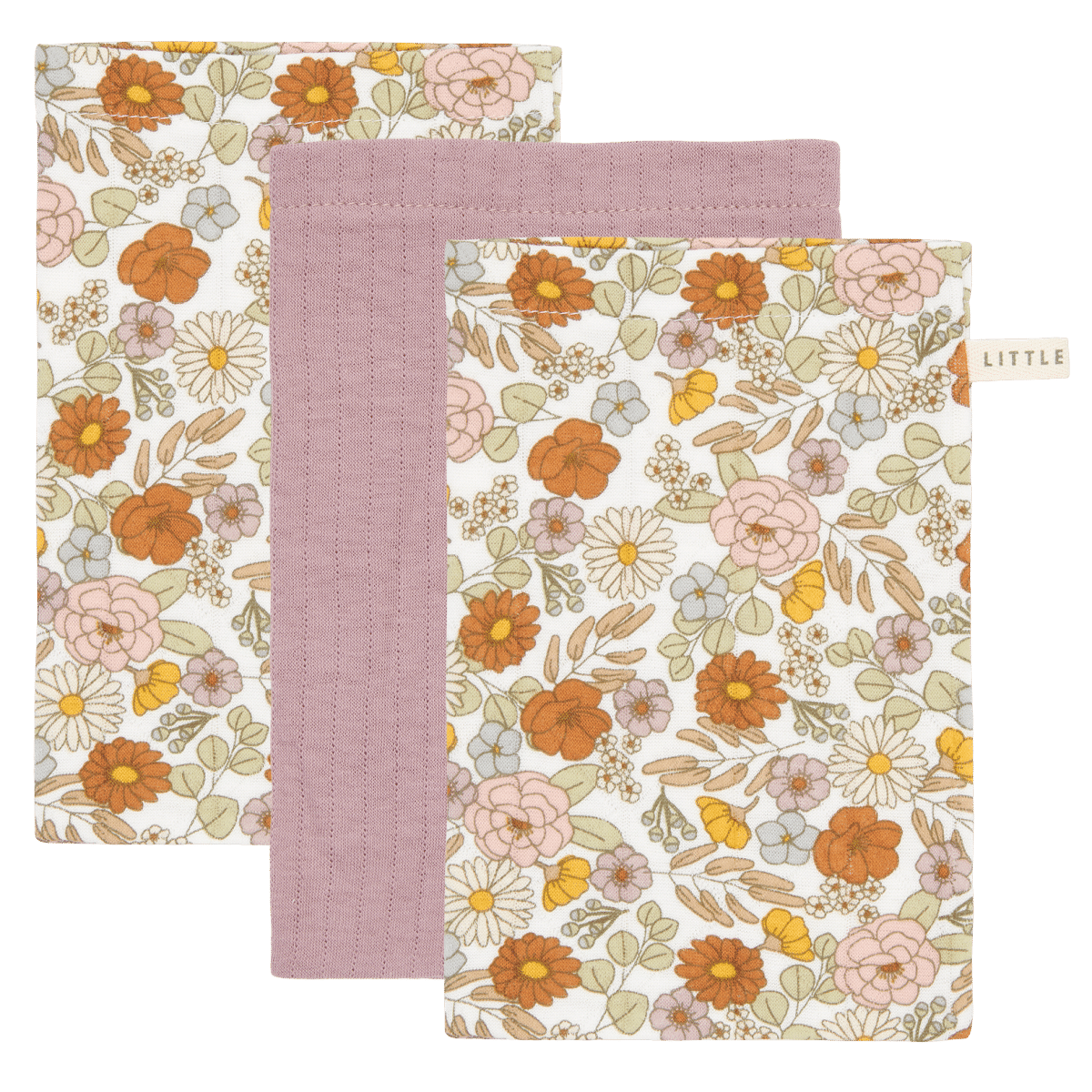 Washandjes set Vintage Little Flowers / Pure Mauve