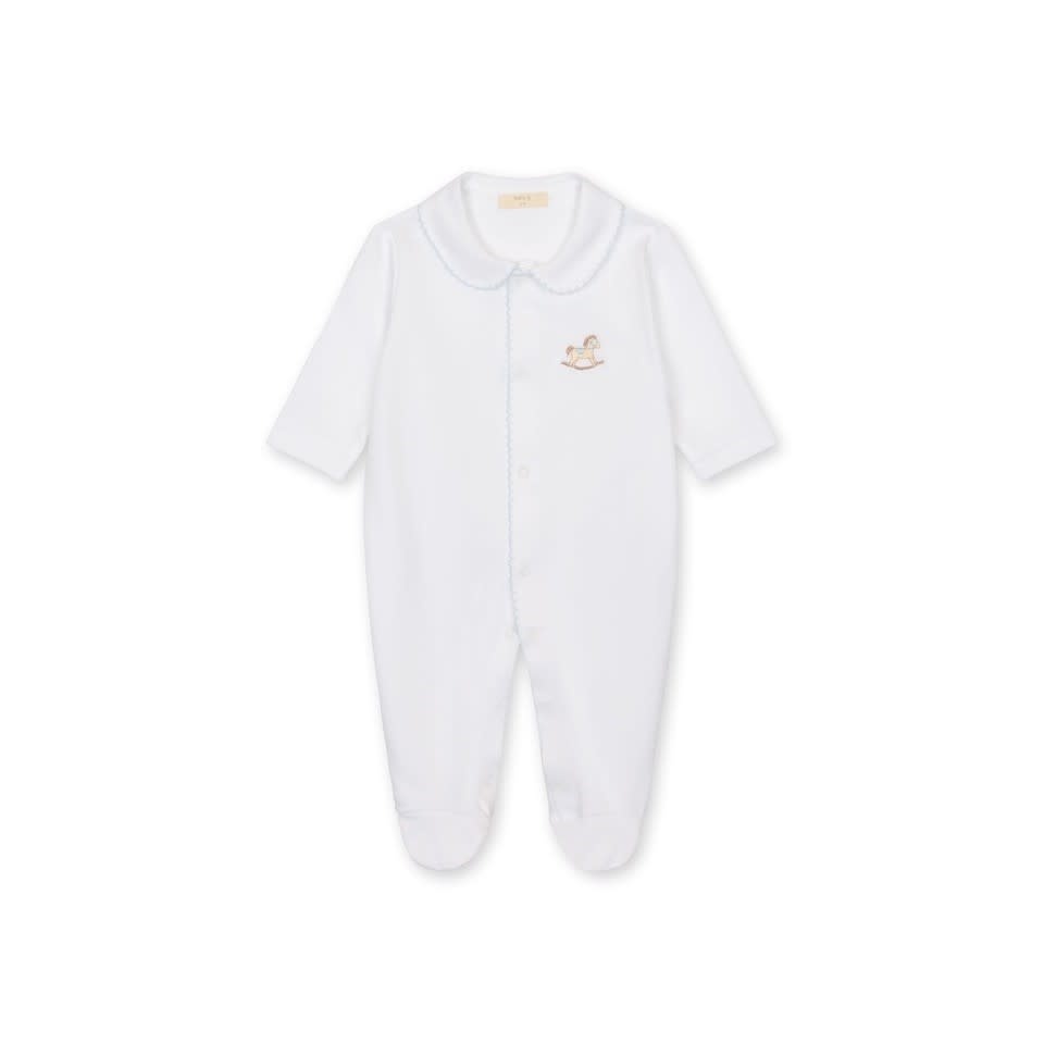 Baby Gi - White babygrow - Blue detail - Rocking Horse