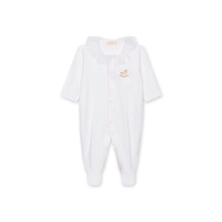 Baby Gi - White babygrow - Pink detail - Rocking Horse