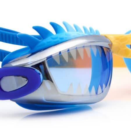 Bling2o - ZWEMBRIL: DRACO - Blue Dragon, blauw, siliconen, aanpasbare hoofdband, 100% UV bescherming, anti-condens, in doorzichtige bewaardoos, 3+