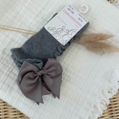 Carlomagno - Kniekous grijs met ruffle en strik