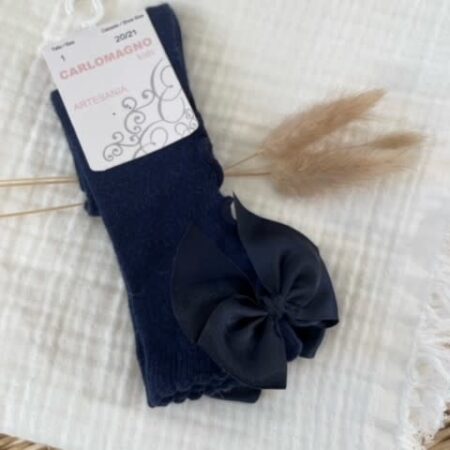 Carlomagno - Kniekous marine blauw met ruffle en strik