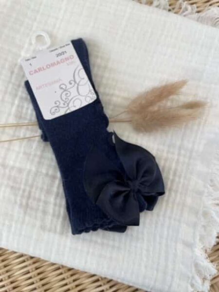 Carlomagno - Kniekous marine blauw met ruffle en strik
