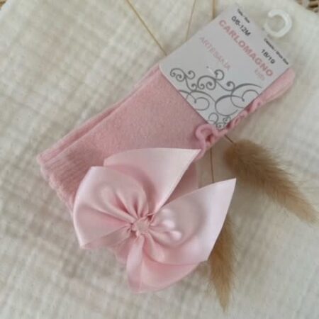 Carlomagno - Kniekous zacht roze met ruffle en strik