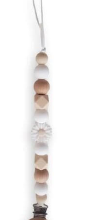 Chewies & More - Clip Silicone Beads Daisy Wood - Wit