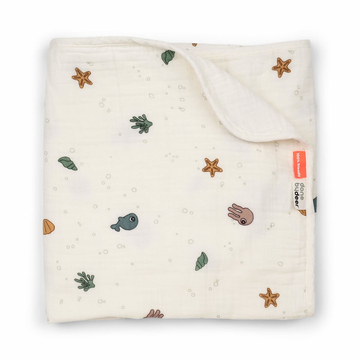 Done by Deer - Baby blanket GOTS muslin Sea friends Beige