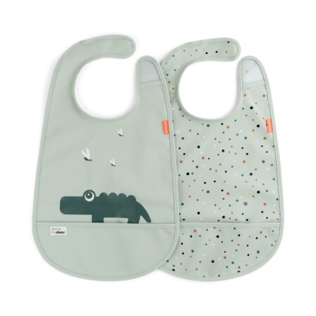Done by Deer - Bib w/velcro 2-pack Croco Green