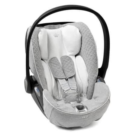 First - Endless Grey - Grijze doorstikte jersey hoes , inclusief verkleinkussen hoesje voor Cybex Cloud Z