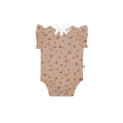 House Of Jamie - Ruffled Bodysuit - Golden Sesame & Brick Floral