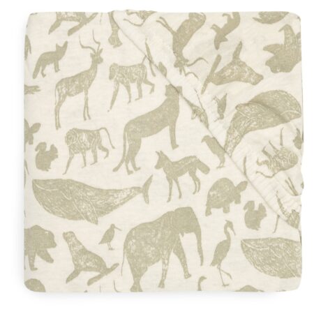 Jollein - Hoeslaken Jersey 40/50x80/90cm Animals Olive Green