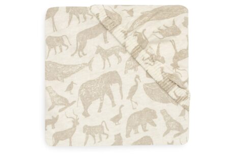 Jollein - Hoeslaken Jersey 60x120cm Animals Nougat