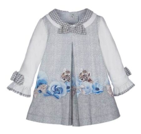 Lapin House - Jurk Grijs Met Blauwe Rozen en Tijgers