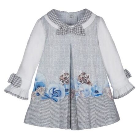 Lapin House - Jurk Grijs Met Blauwe Rozen en Tijgers