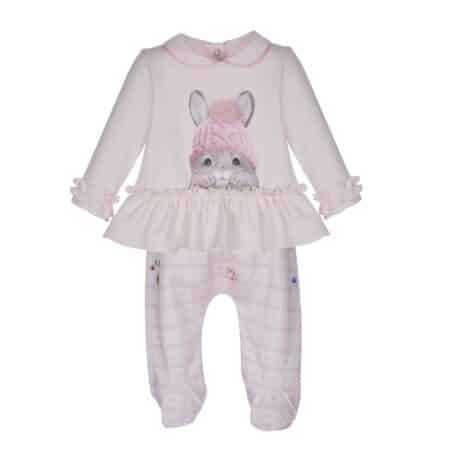 Lapin House - Tweedelig babypakje roze konijn met pompon + koffertje