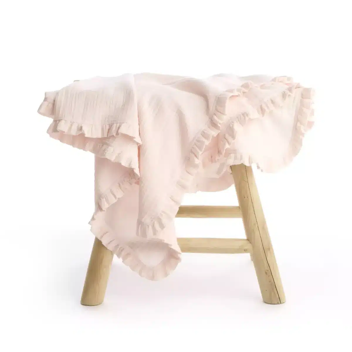 Living Nature - Luxe Deken Delphine organische tetra met ruffles 120x120cm peachy pink