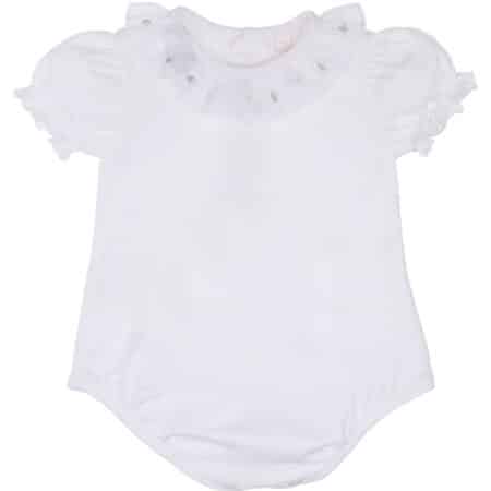 Malvi - Jersey body with small flowers embroidery - White