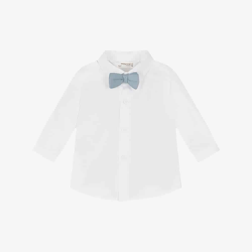 Mayoral - Long-sleeved shirt with blue bow tie for newborns