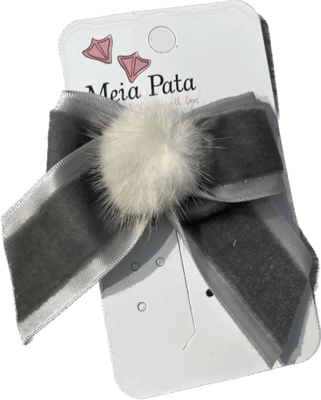 Meia Pata - Velvet Haarstrikje met Pompon - Grijs
